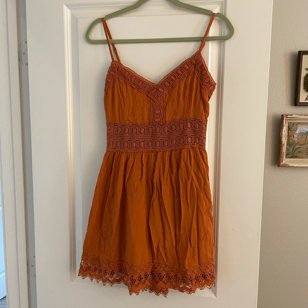 Rust lace detail dress